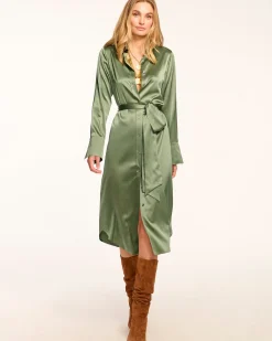 Fashion Ramy Brook Victoria Silk Button Down Midi Dress