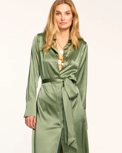 Fashion Ramy Brook Victoria Silk Button Down Midi Dress