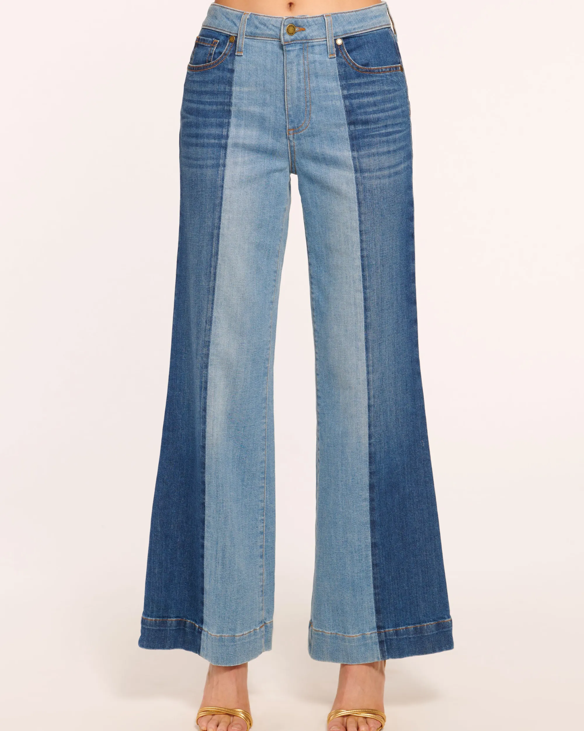 New Ramy Brook Vinnie Wide Leg Two-Tone Jean Tonalwash