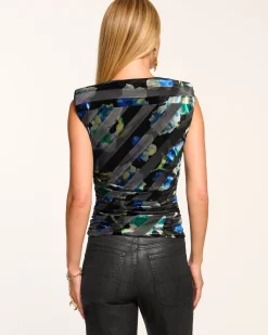 Fashion Ramy Brook Wallace Velvet V-Neck Ruched Tank Top Lapisfloral
