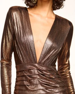 Hot Ramy Brook Willow Plunging Ruched Mini Dress Bronzelame
