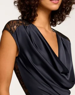 Outlet Ramy Brook Winston Cowl Neck Lace Top Navy