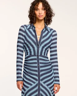 Hot Ramy Brook Wyatt Button Down Knit Maxi Dress Bluestripe