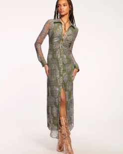 Online Ramy Brook Wyatt Button Down Mesh Maxi Dress Sagetartan