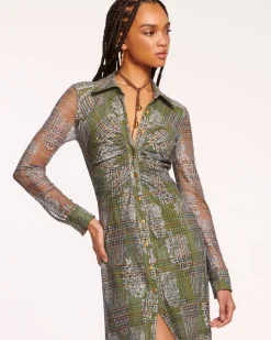 Online Ramy Brook Wyatt Button Down Mesh Maxi Dress Sagetartan
