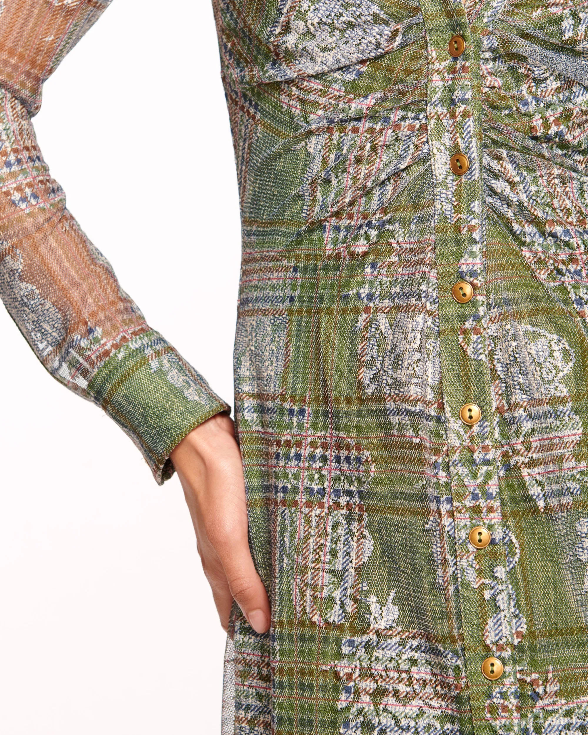 Online Ramy Brook Wyatt Button Down Mesh Maxi Dress Sagetartan