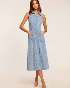 Sale Ramy Brook Yesenia Textured Denim Midi Dress Texturedwash